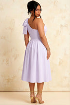 Giselle Lavender Asymmetric Gathered Midi Dress with Bow