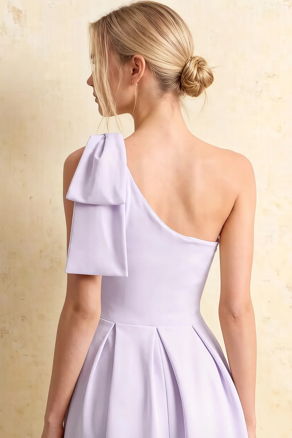 Giselle Lavender Asymmetric Gathered Midi Dress with Bow