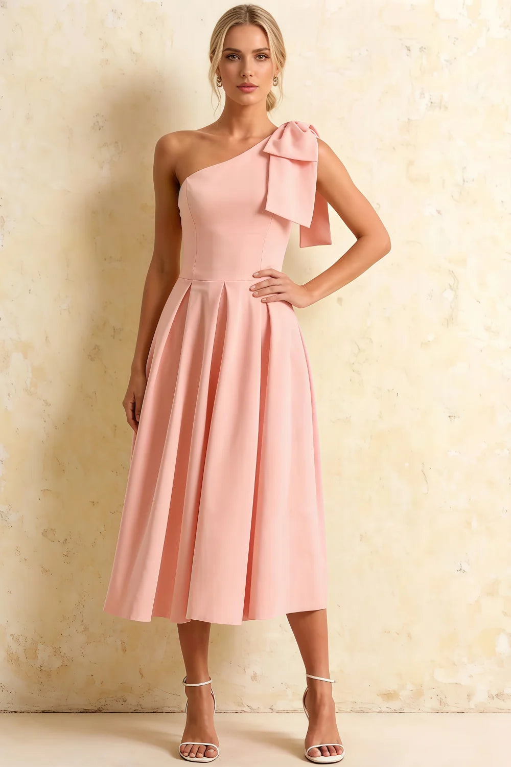 Giselle Light Pink Asymmetric Midi Dress Zara with Bow Main image