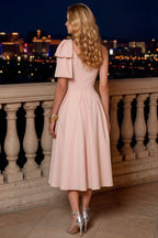 Giselle Light Pink Asymmetric Midi Dress Zara with Bow