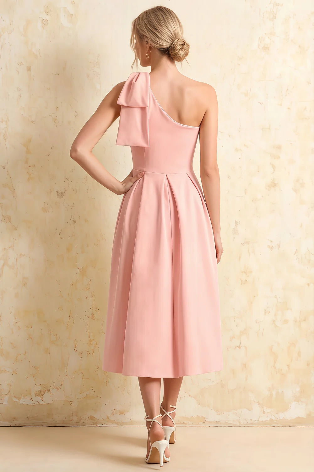 Giselle Light Pink Asymmetric Midi Dress Zara with Bow