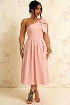 Giselle Light Pink Asymmetric Midi Dress Zara with Bow
