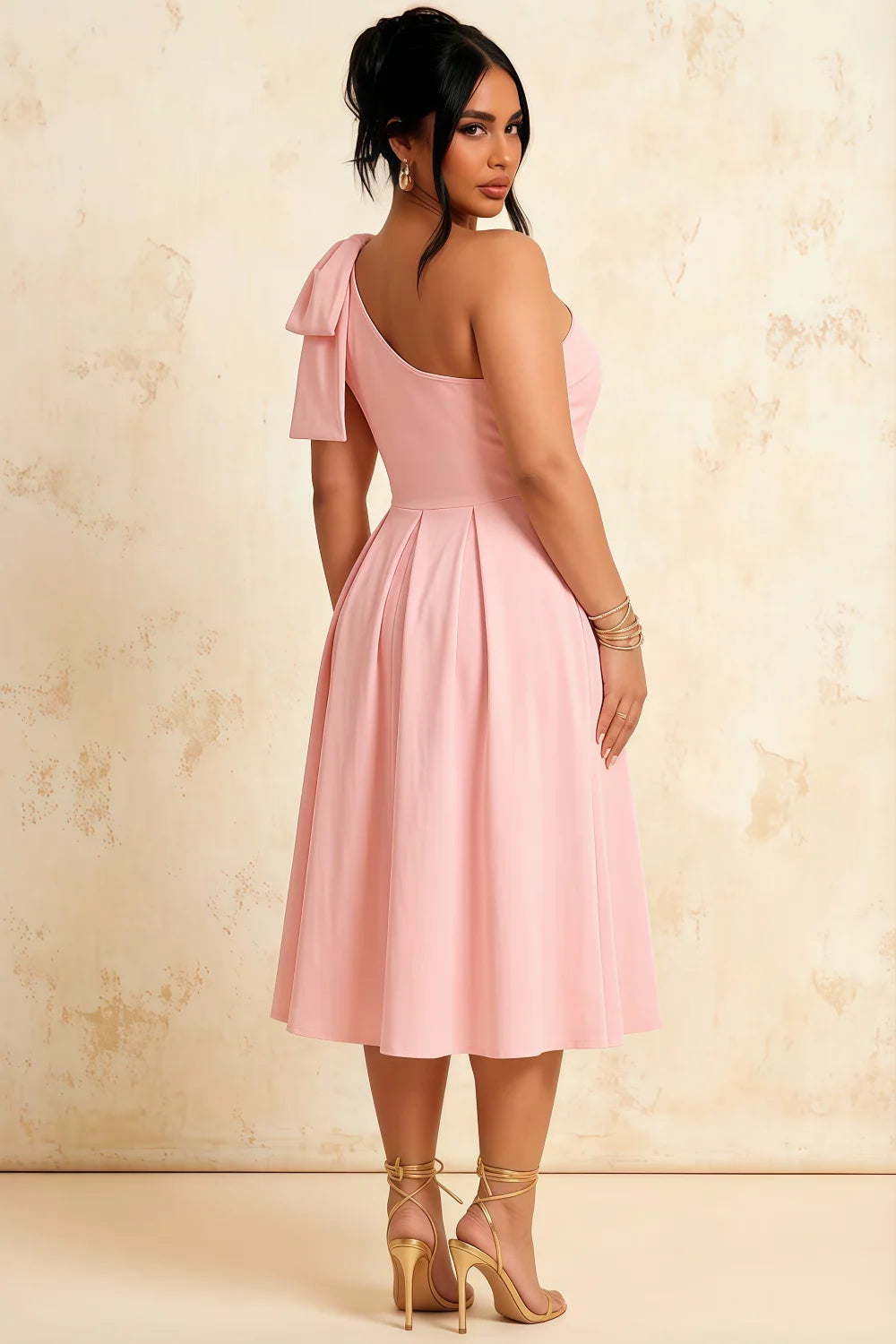 Giselle Light Pink Asymmetric Midi Dress Zara with Bow