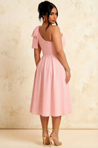 Giselle Light Pink Asymmetric Midi Dress Zara with Bow