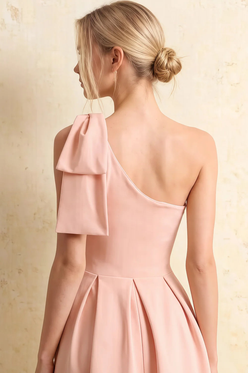 Giselle Light Pink Asymmetric Midi Dress Zara with Bow
