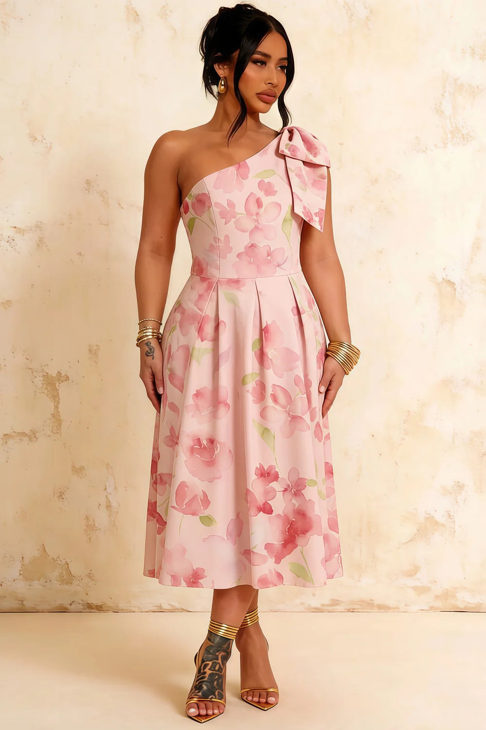 Giselle Light Pink New Look Petite Floral Asymmetric Midi Dress