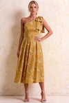 Giselle Yellow Floral Print Asymmetrical Midi Dress | Chic One Shoulder