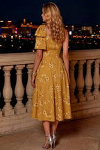 Giselle Yellow Floral Print Asymmetrical Midi Dress | Chic One Shoulder