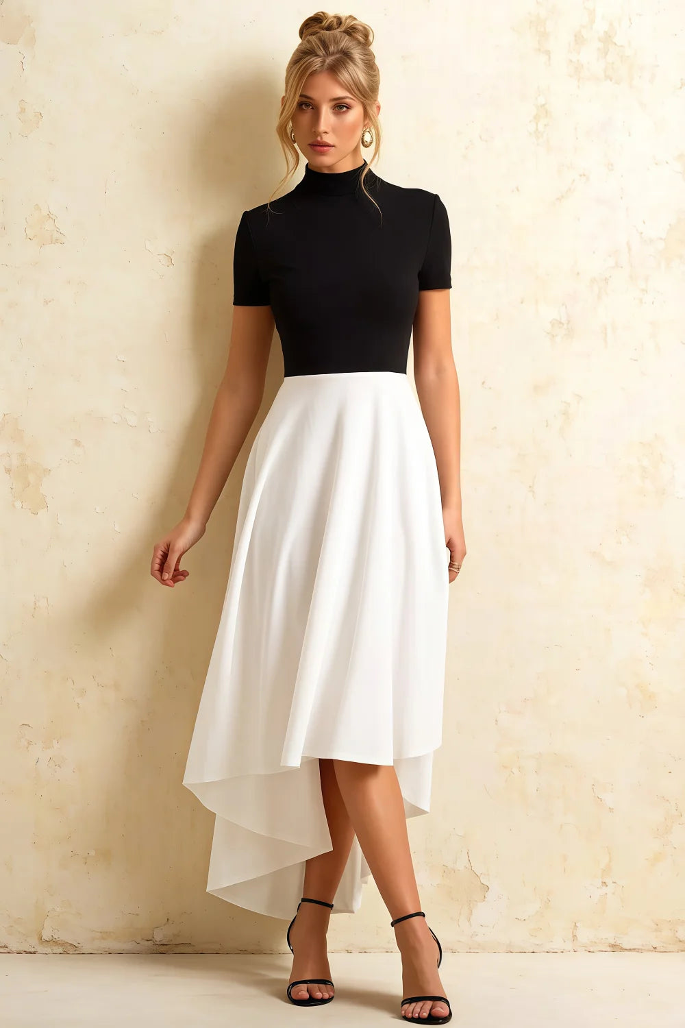 Gloria Black and White Modest Midi Dress Main image