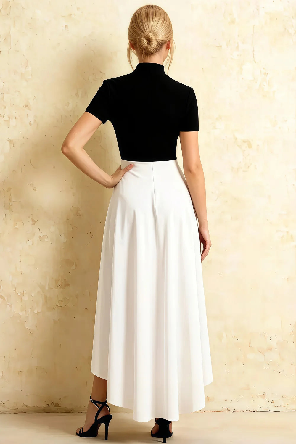 Gloria Black and White Modest Midi Dress