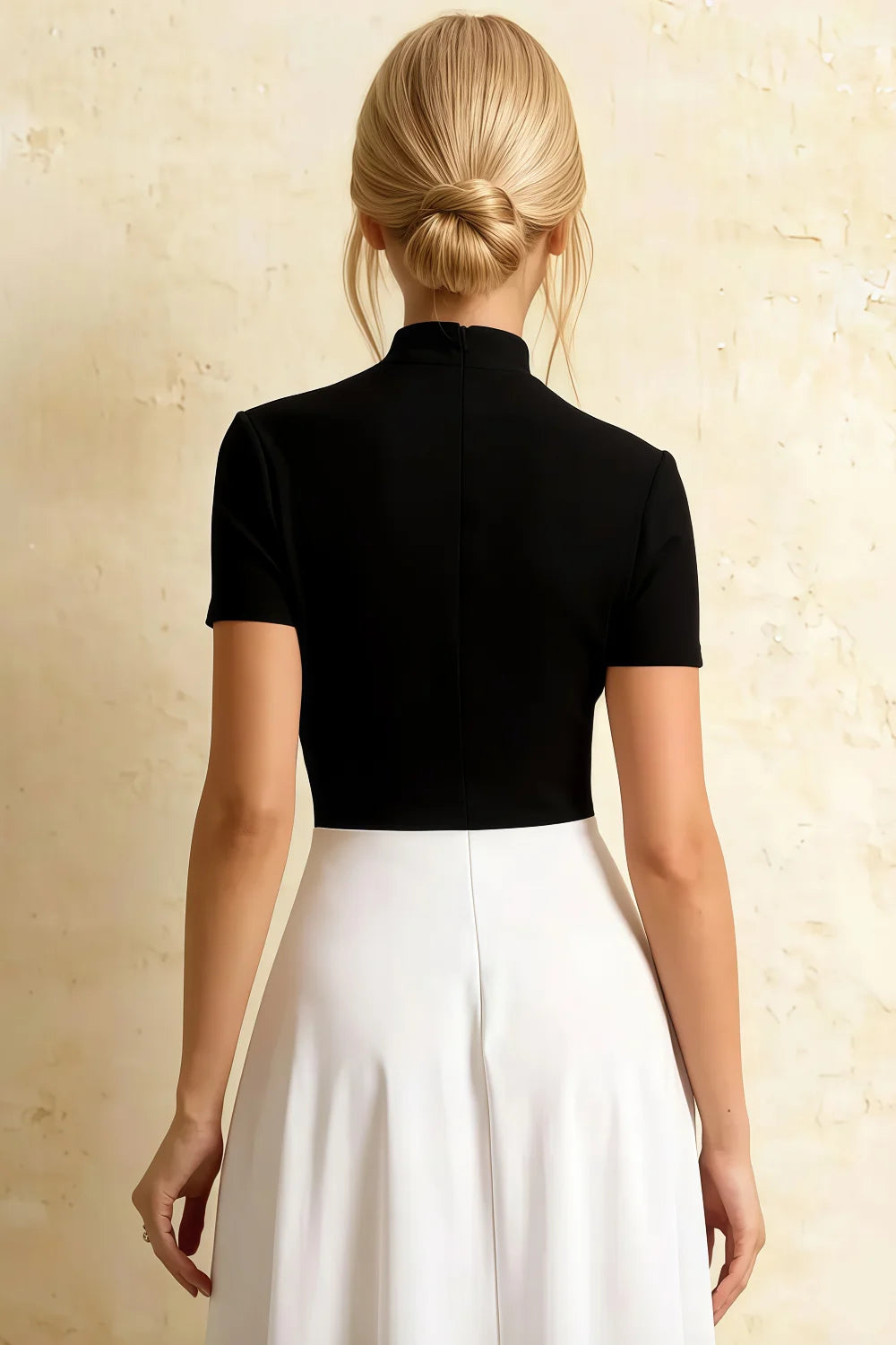Gloria Black and White Modest Midi Dress