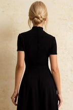 Gloria Black Midi Dress Modest | High-Low Elegance