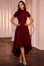 Gloria Burgundy Midi Modest Dresses for Women | Elegant High Neck