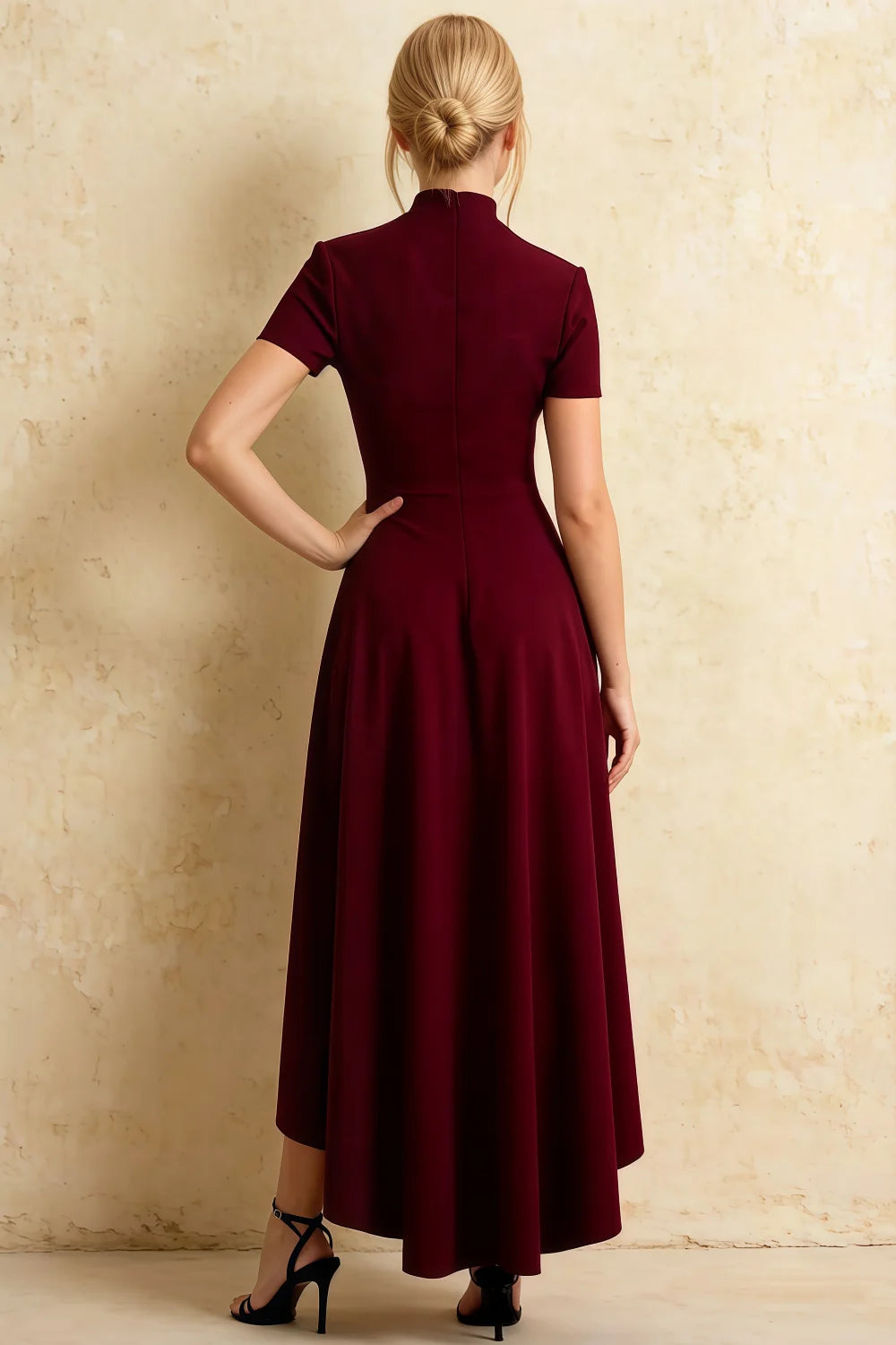 Gloria Burgundy Midi Modest Dresses for Women | Elegant High Neck