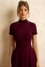 Gloria Burgundy Midi Modest Dresses for Women | Elegant High Neck