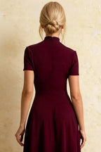 Gloria Burgundy Midi Modest Dresses for Women | Elegant High Neck