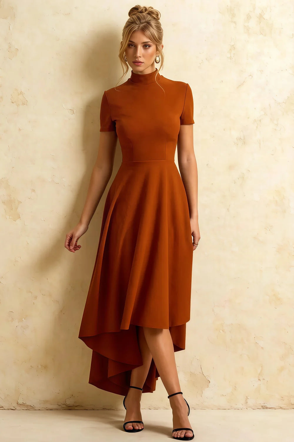 Gloria Burnt Orange High-Low Midi Dress Women Modest Main image