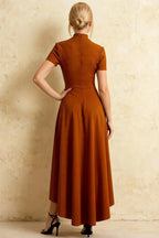 Gloria Burnt Orange High-Low Midi Dress Women Modest