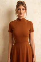 Gloria Burnt Orange High-Low Midi Dress Women Modest