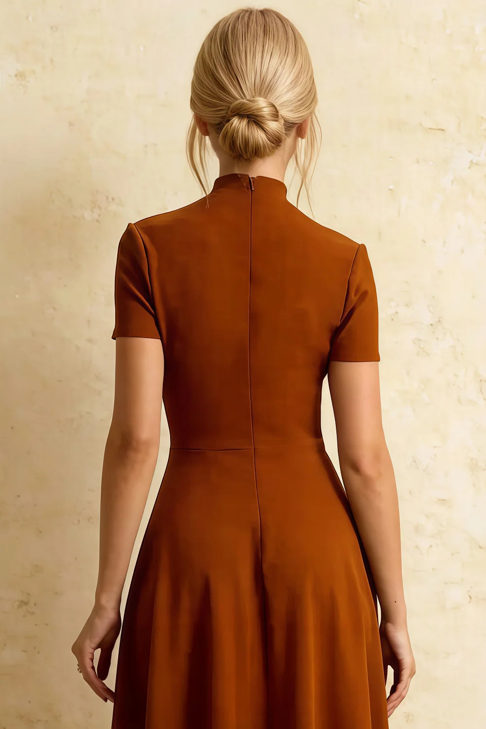 Gloria Burnt Orange High-Low Midi Dress Women Modest