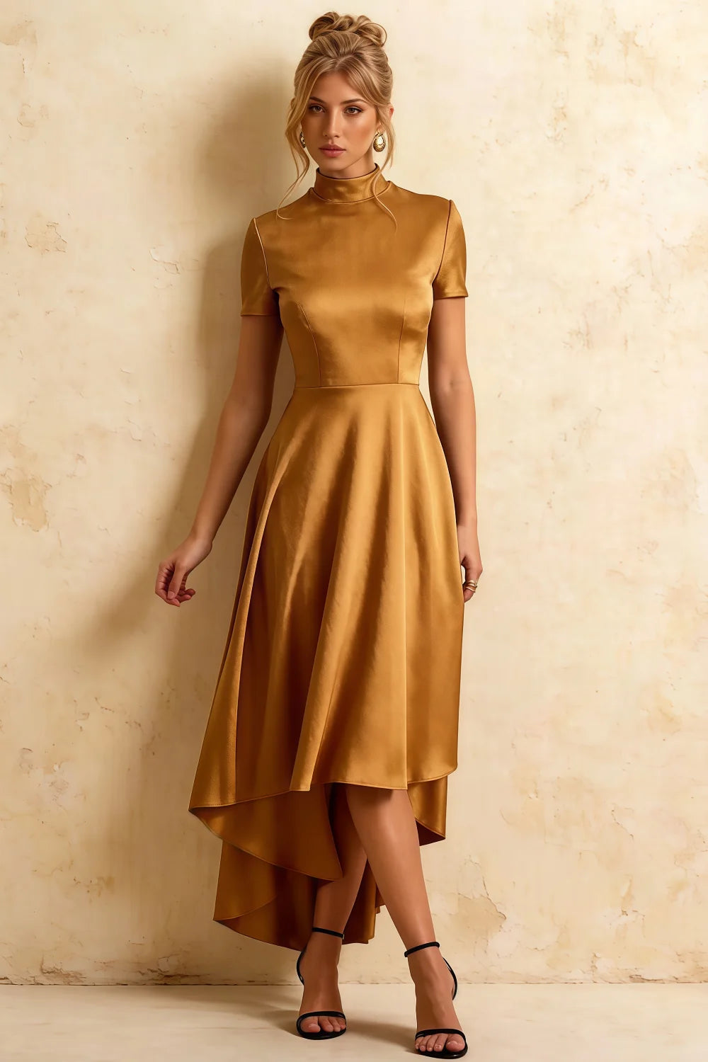 Gloria Butterscotch Midi Modest Dresses | Chic High Low Main image