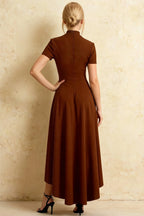 Gloria Coffee Modest Midi Dress for Women | Chic High Neck