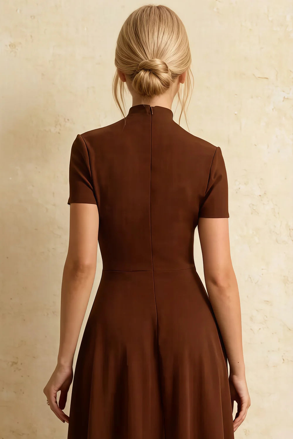 Gloria Coffee Modest Midi Dress for Women | Chic High Neck