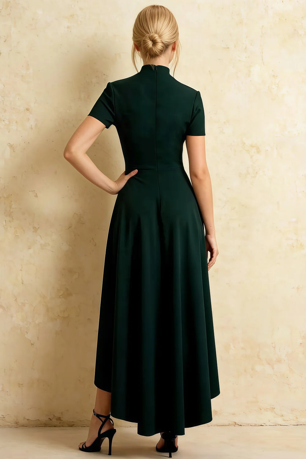 Gloria Emerald Green Midi Dresses | Modest High-Low Hemline