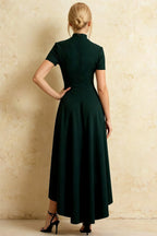 Gloria Emerald Green Midi Dresses | Modest High-Low Hemline