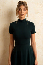 Gloria Emerald Green Midi Dresses | Modest High-Low Hemline