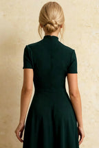 Gloria Emerald Green Midi Dresses | Modest High-Low Hemline