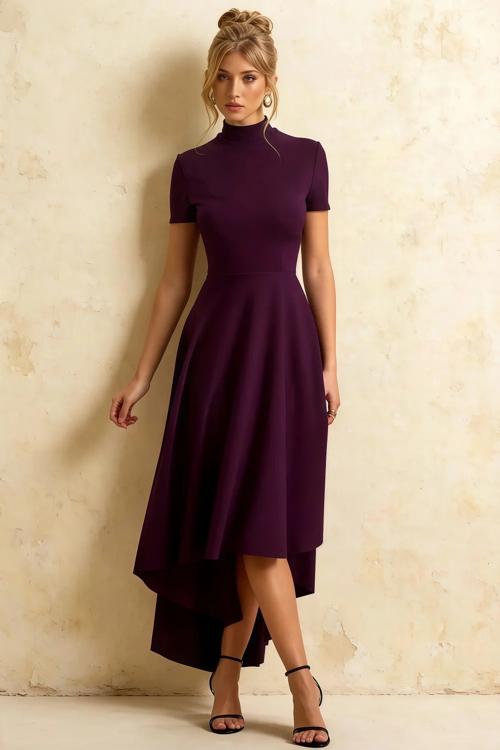 Gloria Grape Modest Midi Dresses with Sleeves
