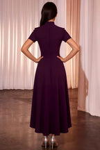 Gloria Grape Modest Midi Dresses with Sleeves