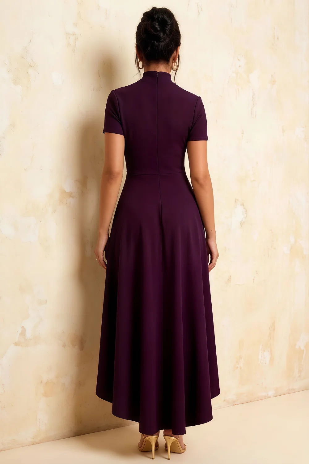 Gloria Grape Modest Midi Dresses with Sleeves