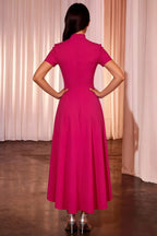 Gloria Hot Pink Midi Modest Dresses | Elegant High-Low