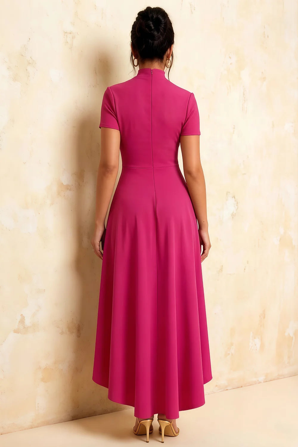 Gloria Hot Pink Midi Modest Dresses | Elegant High-Low
