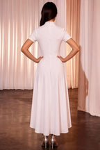 Gloria Modest White Midi Dress | High-Low Elegant Party Dress