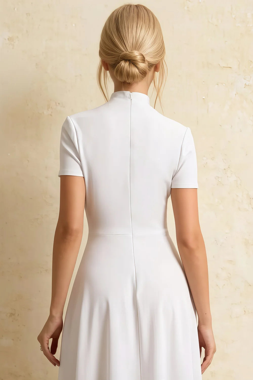 Gloria Modest White Midi Dress | High-Low Elegant Party Dress