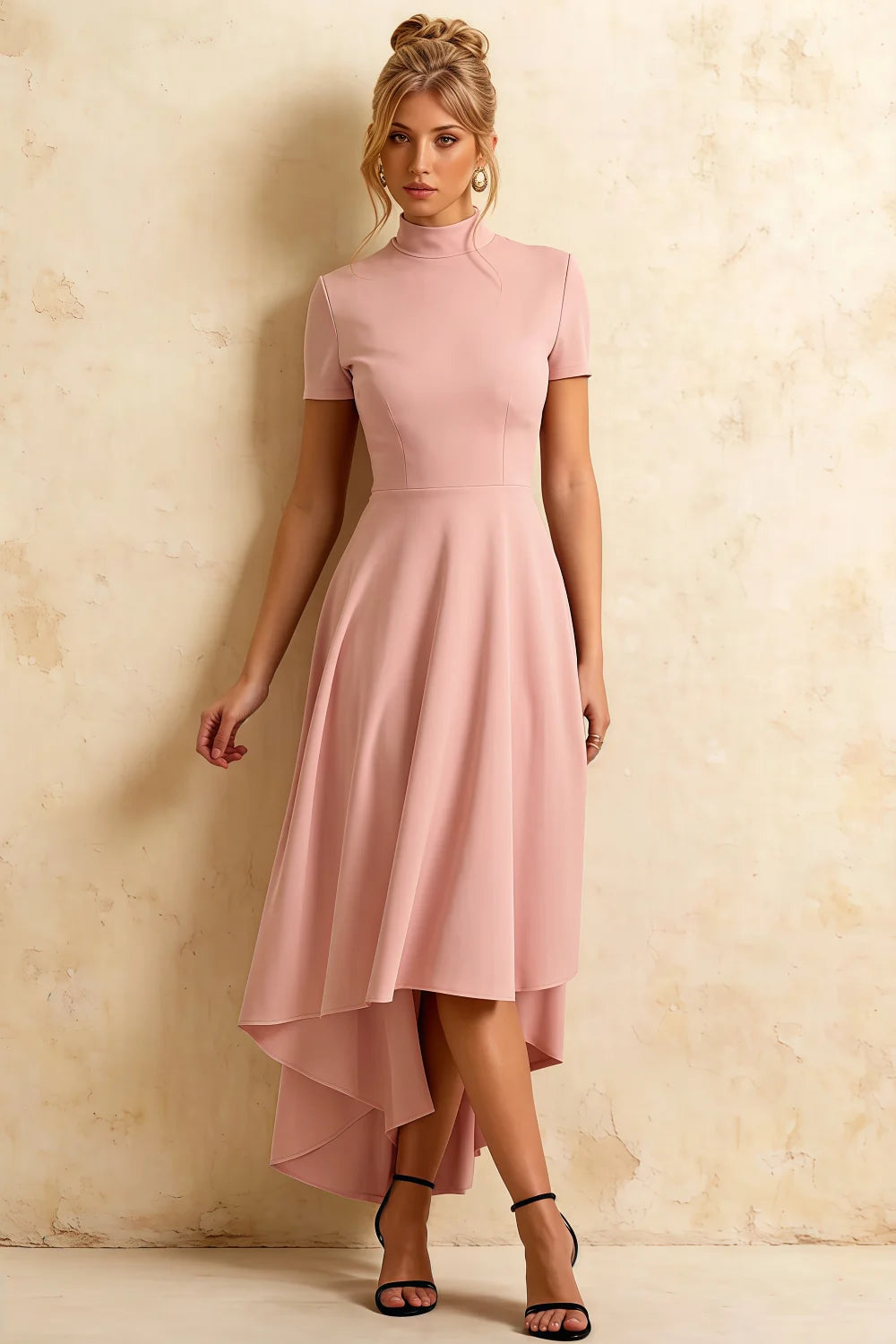 Gloria Pink Modest Midi Dresses Formal | Elegant High-Low Hem Main image