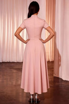 Gloria Pink Modest Midi Dresses Formal | Elegant High-Low Hem