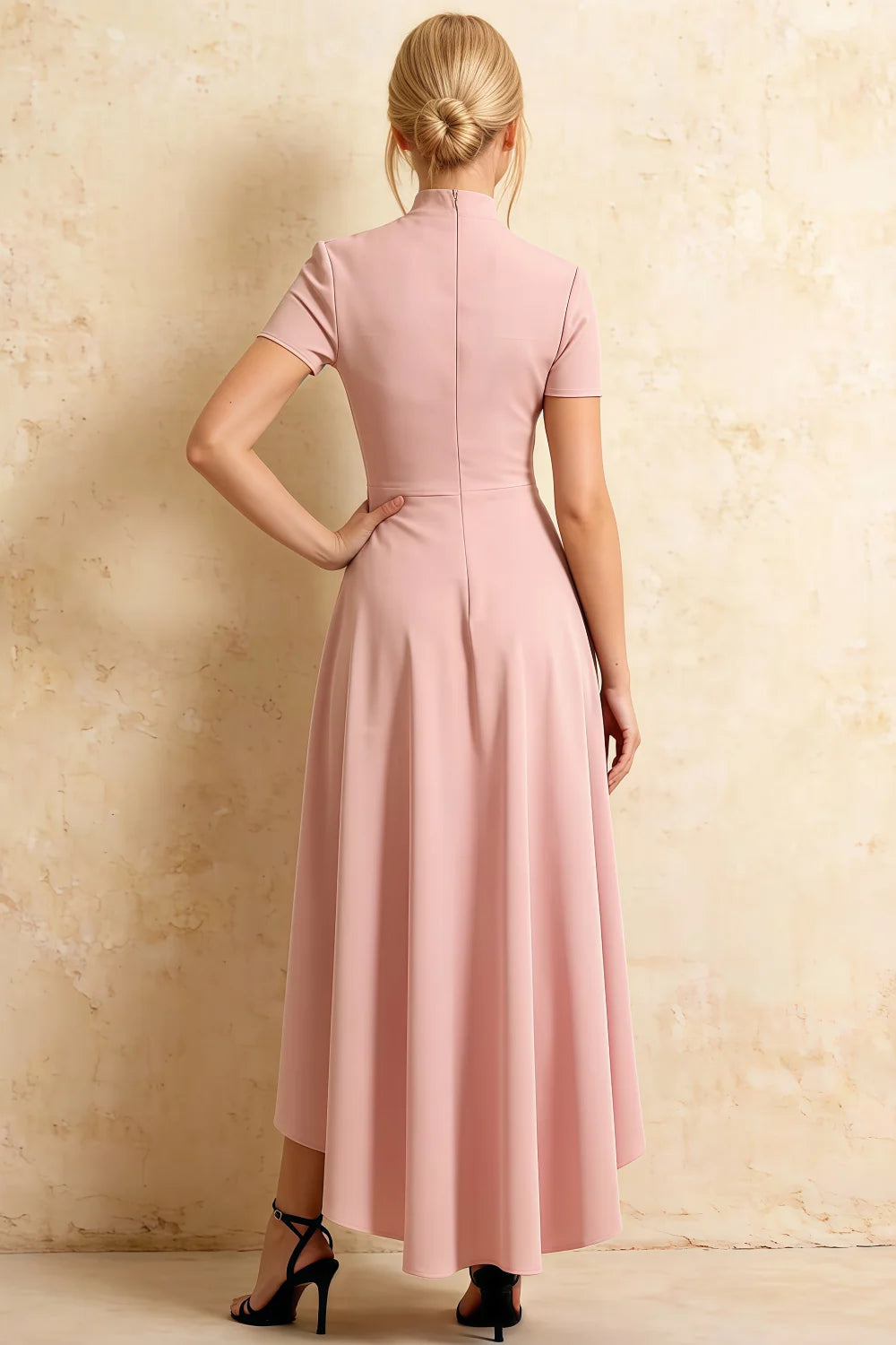 Gloria Pink Modest Midi Dresses Formal | Elegant High-Low Hem