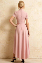 Gloria Pink Modest Midi Dresses Formal | Elegant High-Low Hem