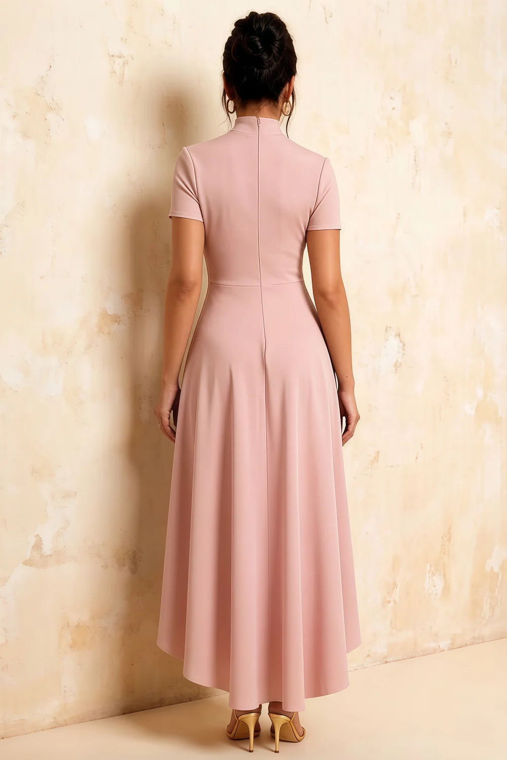 Gloria Pink Modest Midi Dresses Formal | Elegant High-Low Hem