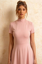 Gloria Pink Modest Midi Dresses Formal | Elegant High-Low Hem