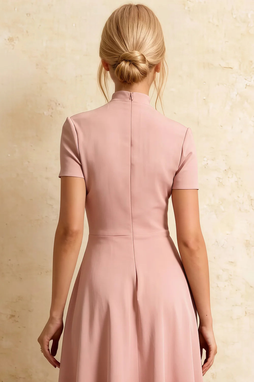 Gloria Pink Modest Midi Dresses Formal | Elegant High-Low Hem