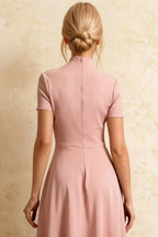 Gloria Pink Modest Midi Dresses Formal | Elegant High-Low Hem