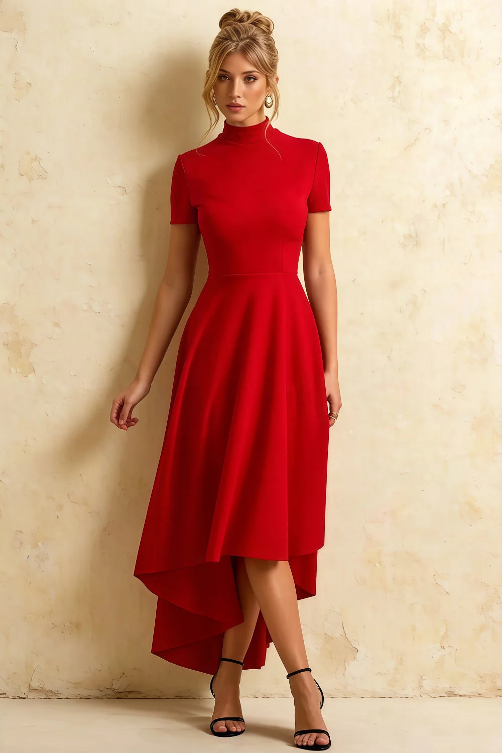 Gloria Red Modest Dresses Midi | Chic High-Low Evening Gown Main image