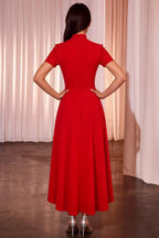 Gloria Red Modest Dresses Midi | Chic High-Low Evening Gown