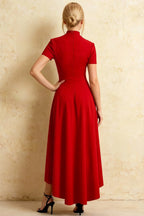 Gloria Red Modest Dresses Midi | Chic High-Low Evening Gown