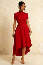 Gloria Red Modest Dresses Midi | Chic High-Low Evening Gown